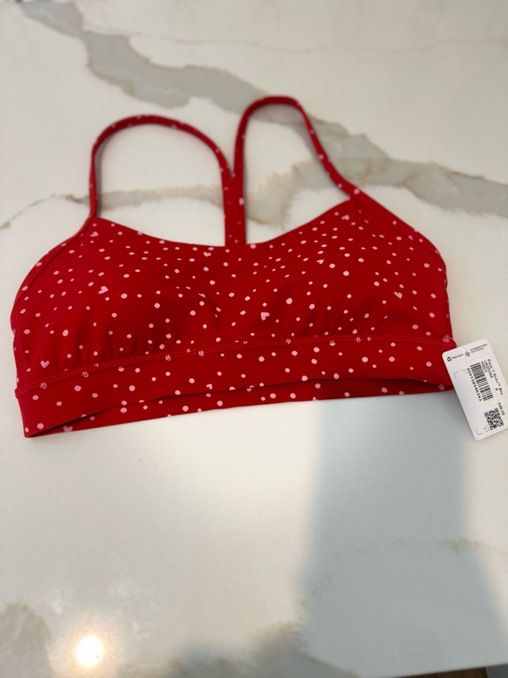 NWT size 6 Lululemon Heart Scatter Dot Red candy cloud Flow Y Bra